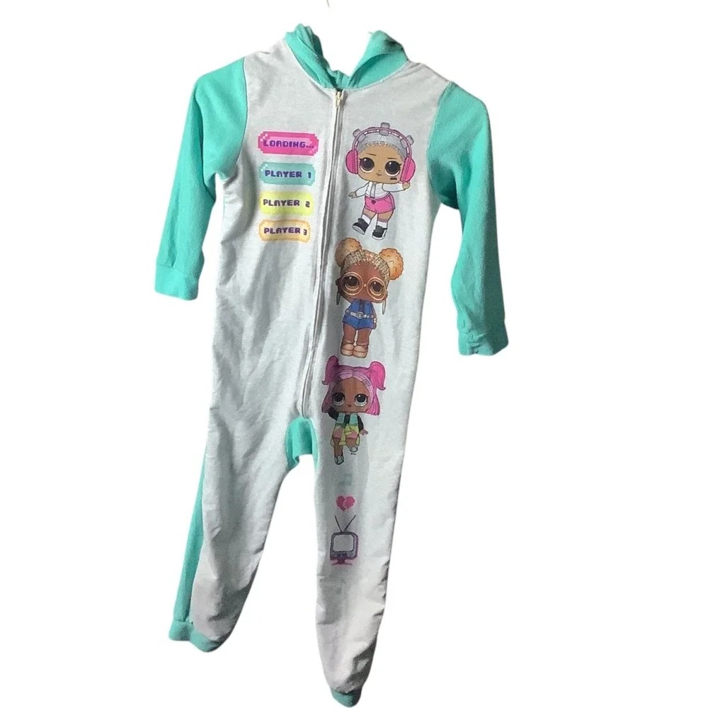 LOL Surprise Girls Hooded Union Suit One Piece Pajamas Size‎ Small Zip Front